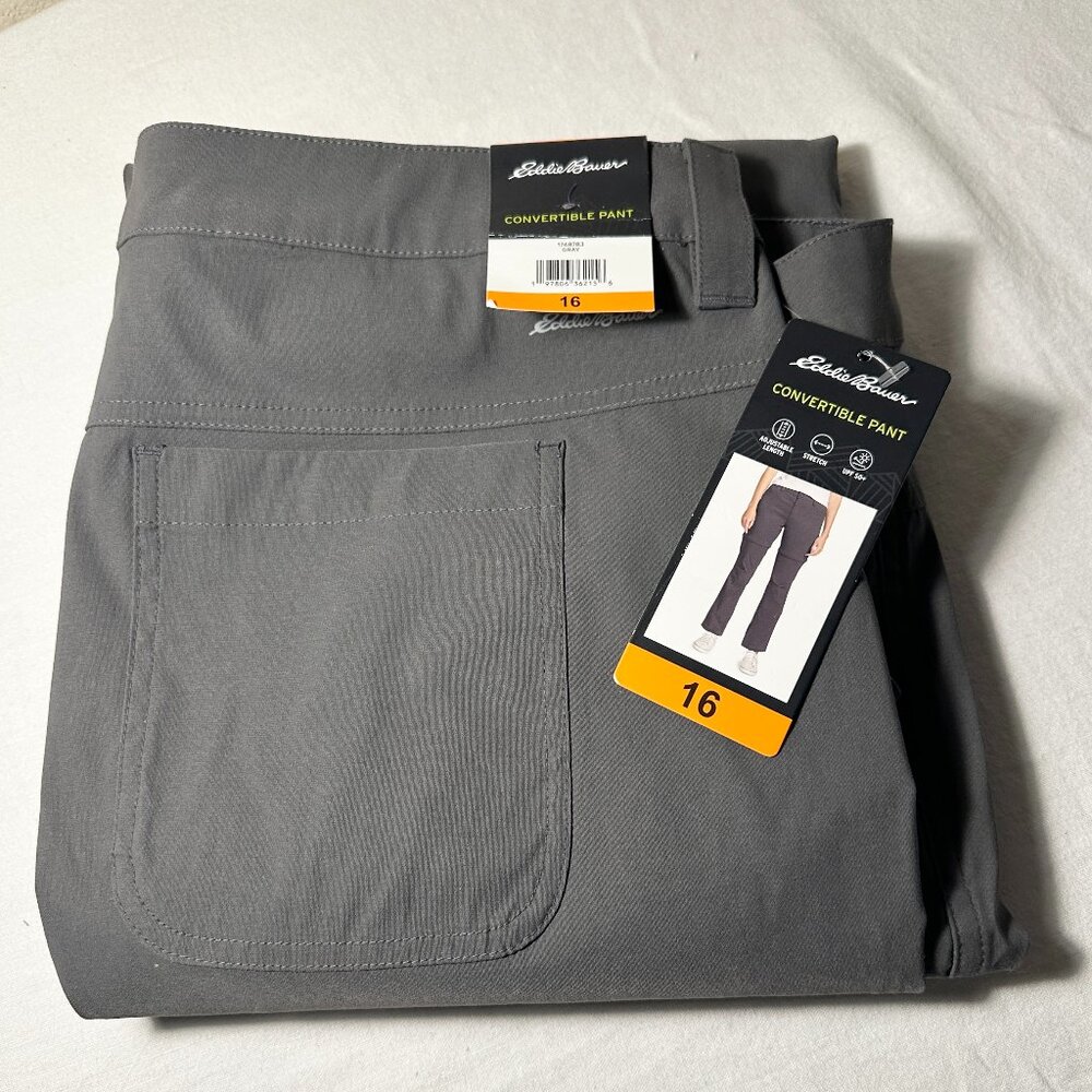 Eddie Bauer Women's Convertible Pant Size 16 Gray Adjustable Length UPF 50+ NEW - Picture 13 of 15